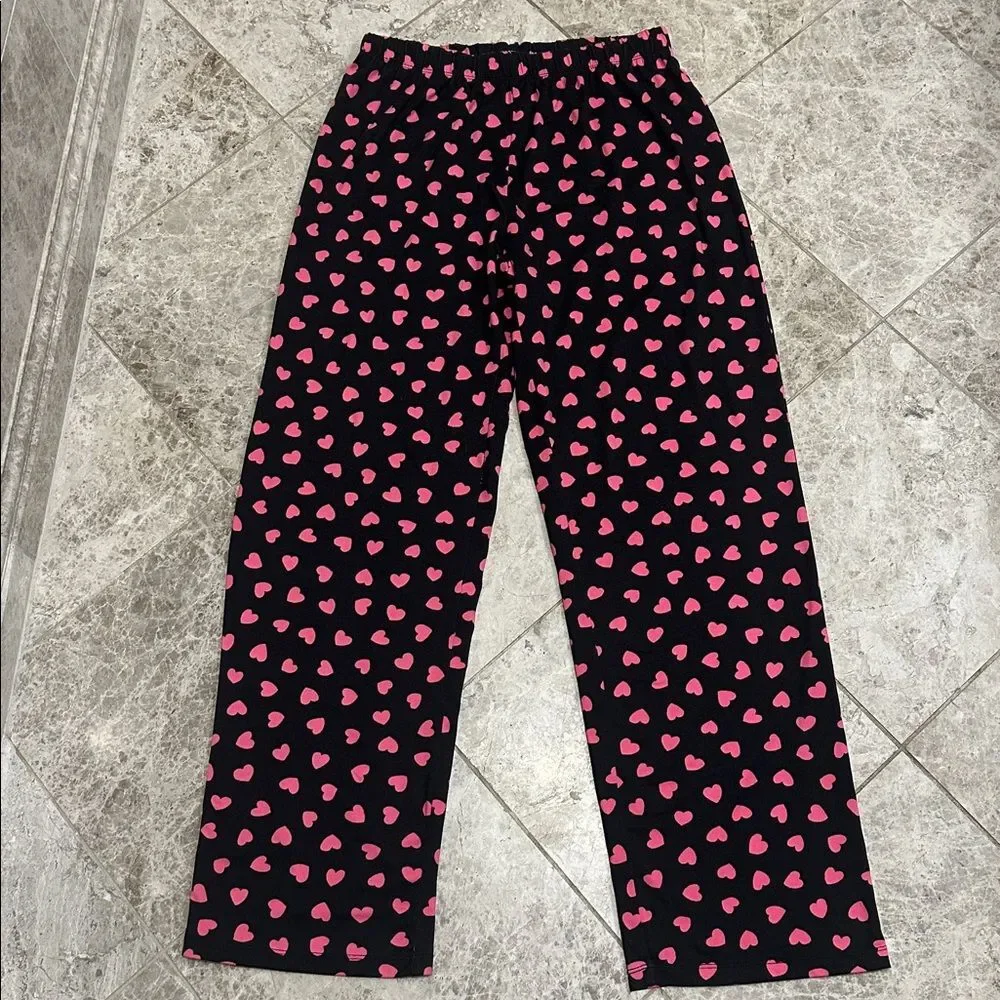 Kate Spade New York Pajama Set Small Pink Hearts Long Sleeve Pant Set